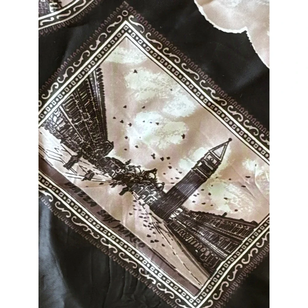 Vintage Venezia Venice Italy Souvenir Scarf Black White Acetate Square 27x27